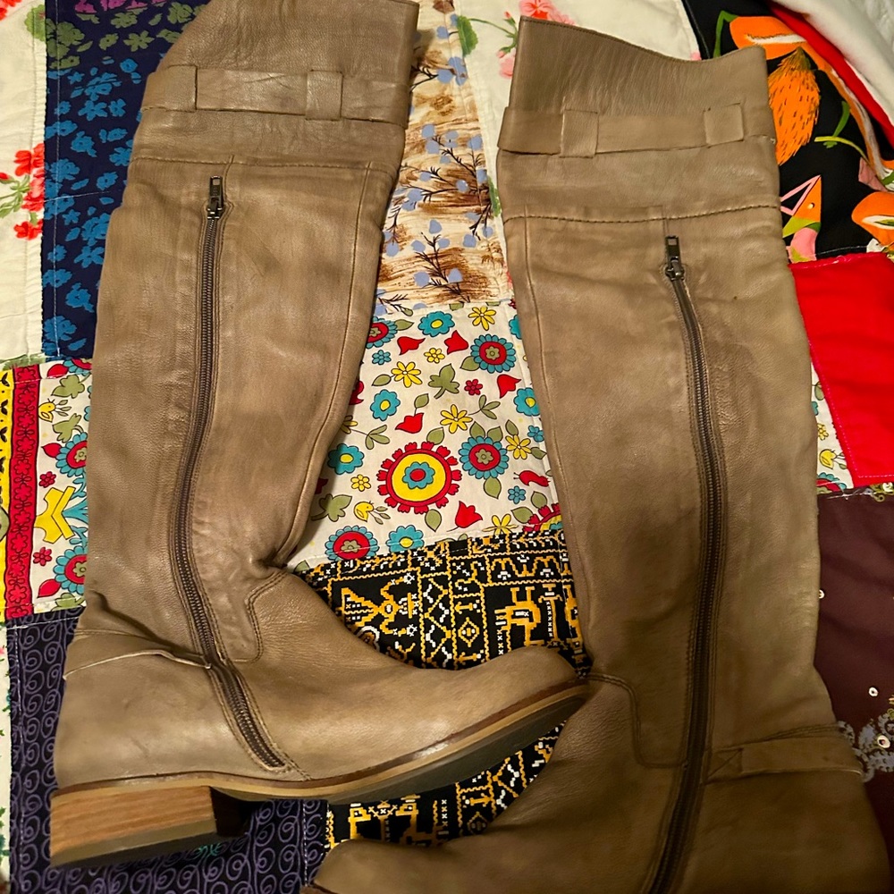 Over the knee tan boots